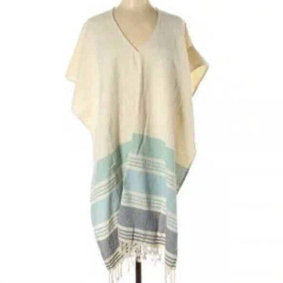 Tribe Alive Fringed Beach Cotton Poncho Kaftan One Size Swim Coverup - Picture 4 of 6